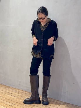「JEANASIS（ジーナシス）のアソートチェックシャツLS/1054891（シャツ/ブラウス、イエロー系）」を使った、bychiiiiiidaさん（レディース・161cm）の秋コーディネート