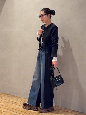 「JEANASIS（ジーナシス）のスウェットコンビデニム/1069573（デニムパンツ、ブルー系）」を使った、bychiiiiiidaさん（レディース・161cm）の秋コーディネート