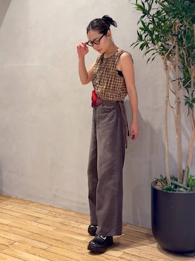 「JEANASIS（ジーナシス）のランダムシャーリングZIP NS/1051991（ベスト、ブラウン系）」を使った、bychiiiiiidaさん（レディース・161cm）の夏コーディネート