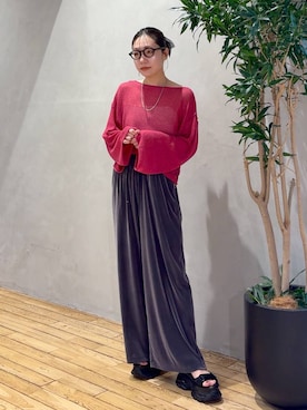 「eL（エル）の【eL】12G Boucle Loose Pullover/1044373（ニット/セーター、ピンク系）」を使った、bychiiiiiidaさん（レディース・161cm）の夏コーディネート
