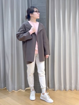 「アイテム（ノーカラージャケット）」を使った、bychiiiiiidaさん（レディース・161cm・30代）の冬コーディネート