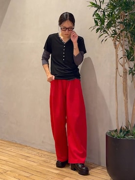 「アイテム（スウェットパンツ、レッド系）」を使った、bychiiiiiidaさん（レディース・161cm）の夏コーディネート