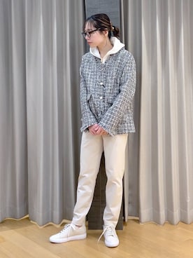 「アイテム（ノーカラージャケット）」を使った、bychiiiiiidaさん（レディース・161cm・30代）の冬コーディネート