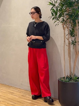 「アイテム（スウェットパンツ、レッド系）」を使った、bychiiiiiidaさん（レディース・161cm）の夏コーディネート