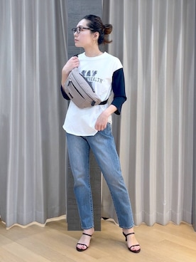 「アイテム（ボディバッグ/ウエストポーチ、ブラウン系）」を使った、bychiiiiiidaさん（レディース・161cm）の春コーディネート