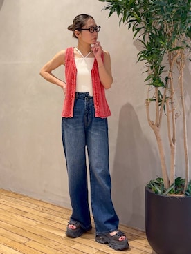 「JEANASIS（ジーナシス）の2WAYソウバリタンク/650681（タンクトップ、ホワイト系）」を使った、bychiiiiiidaさん（レディース・161cm）の夏コーディネート
