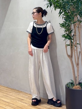 「JEANASIS（ジーナシス）の3カラーレイヤードキャミ2P/1051157（Tシャツ/カットソー、ホワイト系）」を使った、bychiiiiiidaさん（レディース・161cm）の夏コーディネート
