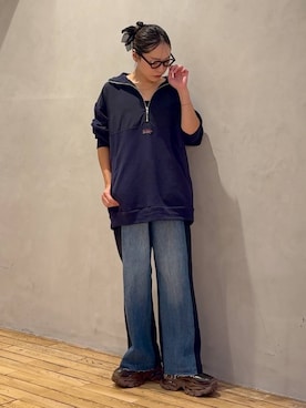 「JEANASIS（ジーナシス）のスウェットコンビデニム/1069573（デニムパンツ、ブルー系）」を使った、bychiiiiiidaさん（レディース・161cm）の秋コーディネート
