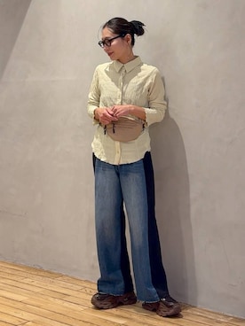 「JEANASIS（ジーナシス）のスウェットコンビデニム/1069573（デニムパンツ、ブルー系）」を使った、bychiiiiiidaさん（レディース・161cm）の秋コーディネート
