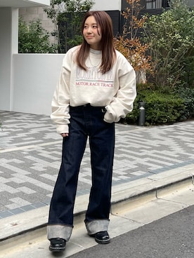 「Ungrid（アングリッド）のアイテム（デニムパンツ）」を使った、中島佑芽さん（レディース・152cm）の冬コーディネート