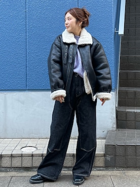 「ブラックブルゾン」｜中島佑芽さん（レディース・152cm）の秋コーディネート
