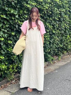 「ピンクTシャツ」｜中島佑芽さん（レディース・152cm）の夏コーディネート