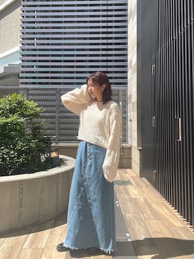 「Ungrid（アングリッド）のアイテム（デニムスカート）」を使った、中島佑芽さん（レディース・152cm）の夏コーディネート