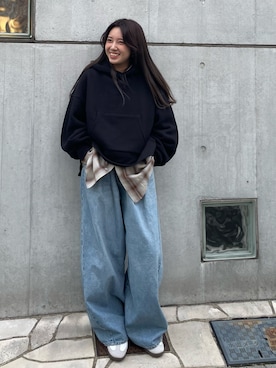 「Ungrid（アングリッド）のビッグルーズチェックシャツ（シャツ/ブラウス）」を使った、中島佑芽さん（レディース・152cm）の秋コーディネート