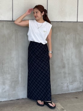 「白タンク」｜中島佑芽さん（レディース・152cm）の夏コーディネート