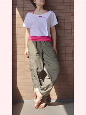 「みんなの白Tフェス」｜「アイテム（カーゴパンツ）」を使った、璃瑚さん（レディース・159cm）の夏コーディネート