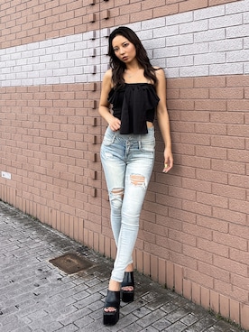「アイテム（サンダル）」を使った、YUKIさん（レディース・164cm）の夏コーディネート