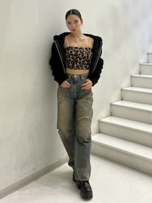 ハイウエストGG Stitch Barrel Leg ダメージデニムパンツ｜ジェイダ