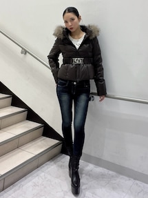 GDベルト付きフェイクレザーショートダウンコート｜ジェイダ（GYDA