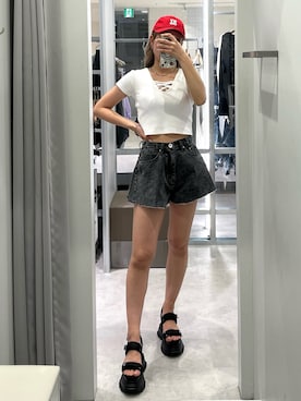 「キュロット」｜「アイテム（帽子）」を使った、YUKIさん（レディース・165cm）の春コーディネート