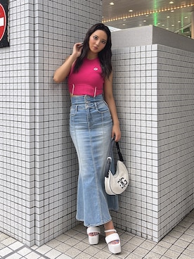 「アイテム（ニット/セーター）」を使った、YUKIさん（レディース・164cm）の夏コーディネート