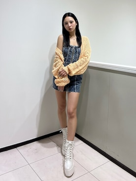 「GYDA（ジェイダ）のSymmetry GYDAフロントZIPスカートライクデニムタイトミニワンピース（ワンピース、ブルー系）」を使った、YUKIさん（レディース・164cm）の春コーディネート