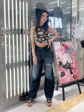 「GYDA（ジェイダ）のコルクチャンキーサンダル（サンダル、ブラック系）」を使った、YUKIさん（レディース・164cm）の夏コーディネート