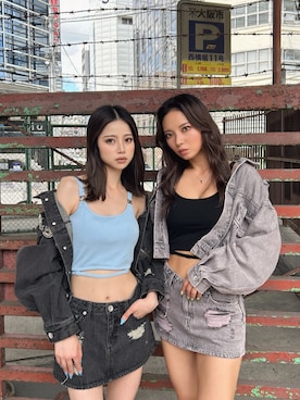 「アイテム（デニムジャケット、ピンク系）」を使った、YUKIさん（レディース・164cm）の夏コーディネート