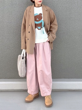 「アイテム（テーラードジャケット、ブラウン系）」を使った、Leecoさん（レディース・164cm）の冬コーディネート