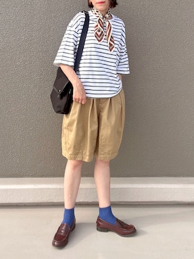 「アイテム（ローファー）」を使った、Leecoさん（レディース・164cm）の夏コーディネート