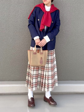 「アイテム（テーラードジャケット、ブルー系）」を使った、Leecoさん（レディース・164cm）の秋コーディネート