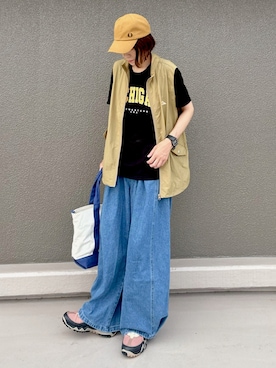 「FRED PERRY（フレッドペリー）のアイテム（帽子）」を使った、Leecoさん（レディース・164cm）の夏コーディネート