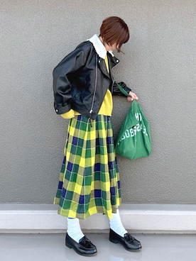 「ママファッション」｜「アイテム（ライダースジャケット）」を使った、Leecoさん（レディース・164cm）の春コーディネート