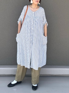 「SM2（エスエムツー）のアイテム（シャツワンピース）」を使った、Leecoさん（レディース・164cm）の夏コーディネート