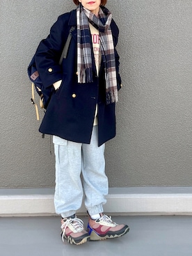 「アイテム（カーゴパンツ）」を使った、Leecoさん（レディース・164cm）の冬コーディネート