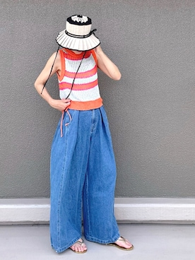 「SM2（エスエムツー）のアイテム（デニムパンツ）」を使った、Leecoさん（レディース・164cm）の夏コーディネート