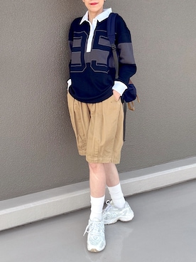 「NIKE（ナイキ）のナイキ スポーツウェア ウィメンズ ロングスリーブ グラフィック ポロ トップ / Nike Sportswear Women's Long-Sleeve Graphic Polo Top HV4034-010 Black（ポロシャツ、ブラック系）」を使った、Leecoさん（レディース・164cm）の春コーディネート