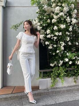 「大人ガーリー」｜「アイテム（ノーカラージャケット）」を使った、tadeayaさん（レディース・159cm）の春コーディネート