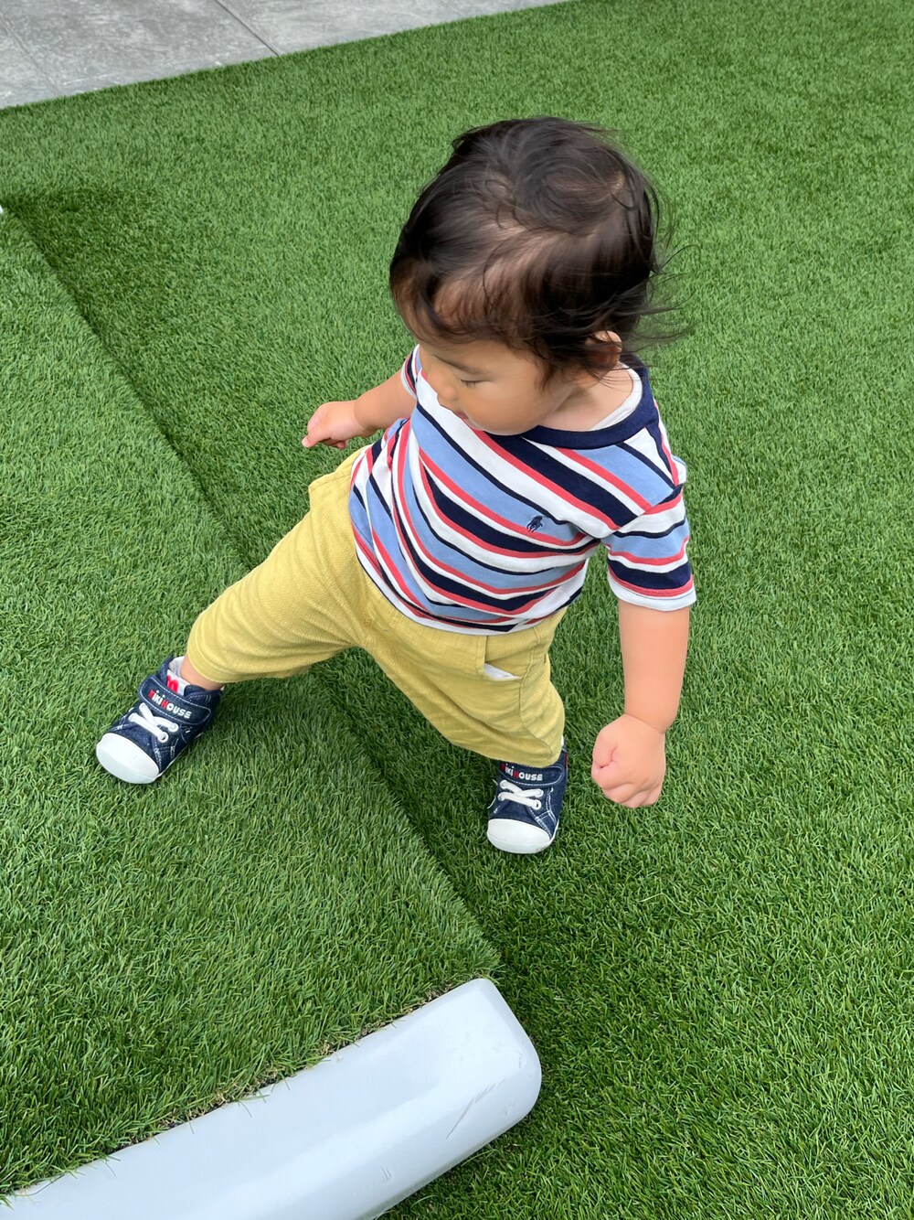「夏ファッション、男の子、お買い物、お出かけ、一歳、一歳男の子、さわやかコーデ」｜「POLO RALPH LAURENのアイテム（トップス、ブルー系）」を使った、mogumogumaruさん（キッズ・80cm）の夏コーディネートの1枚目の写真