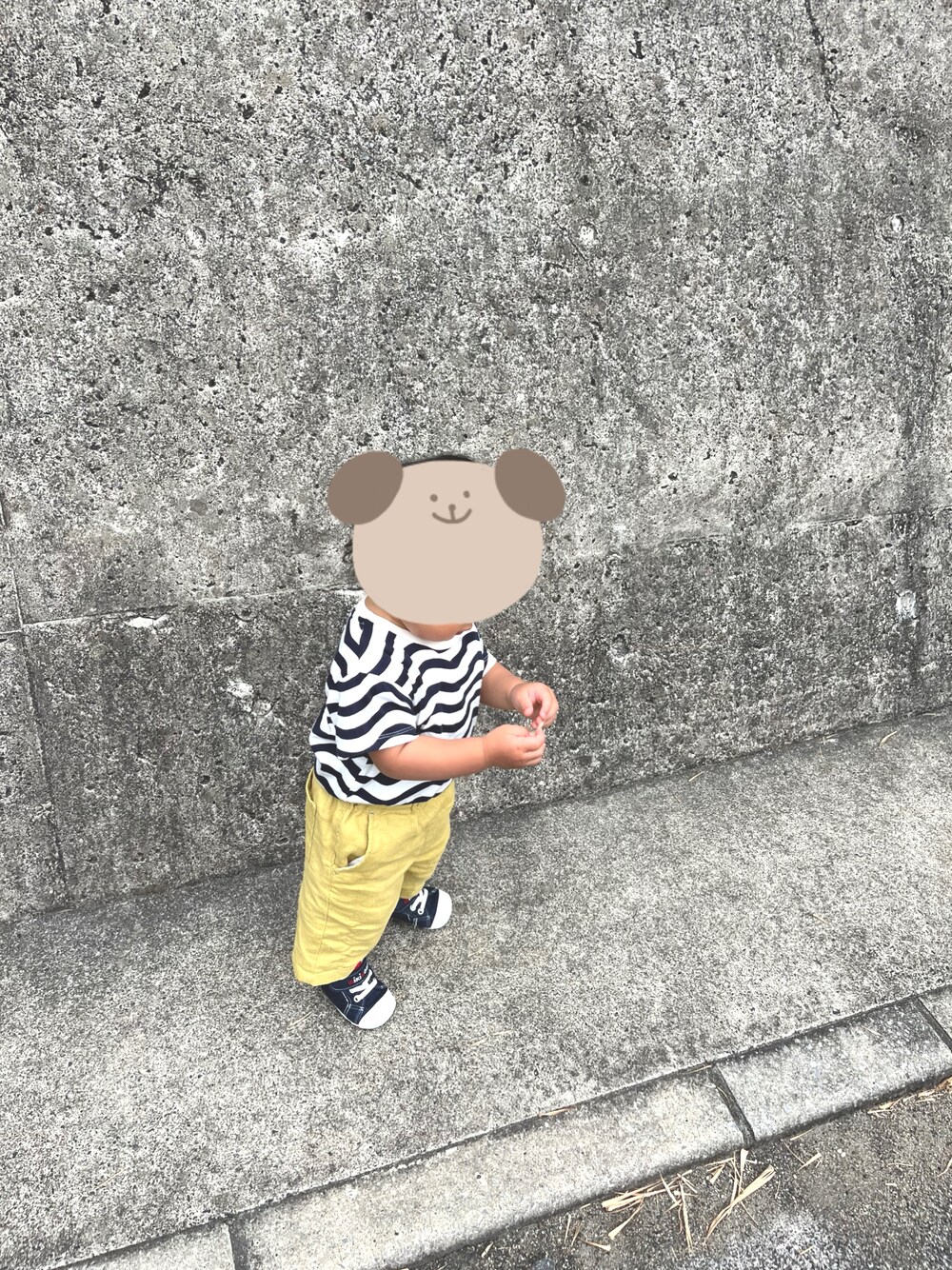 「おさんぽ、男の子、夏コーデ、Tシャツ、ボーダー、ショートパンツ、プチプラ」｜「GUのアイテム（Tシャツ/カットソー、ホワイト系）」を使った、mogumogumaruさん（キッズ・70cm）の夏コーディネートの1枚目の写真