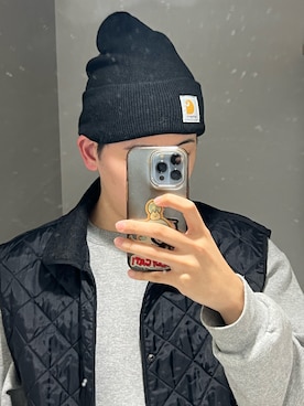 「carhartt」｜「アイテム（スウェット）」を使った、もさん（メンズ・171cm）の冬コーディネート