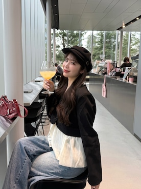 「YOLO（ヨーロ）のアイテム（トップス、ブラック系）」を使った、kanaeさん（レディース・153cm）の春コーディネート