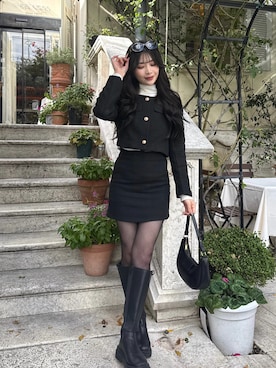 「ガーリーコーデ」｜「アイテム（ジャケット/アウター）」を使った、kanaeさん（レディース・153cm）の秋コーディネート