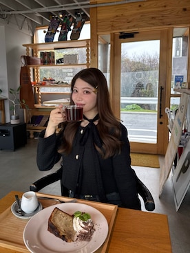 「Port（ポート）の【 Port / ポート 】 レース スカーフ チョーカー #（ネックレス、ブラック系）」を使った、kanaeさん（レディース・153cm）の春コーディネート