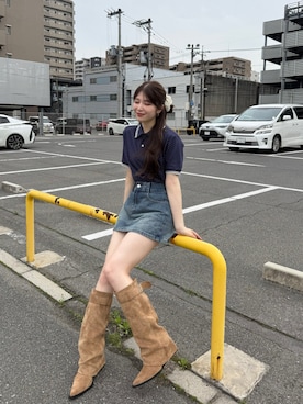「YOLO（ヨーロ）のアイテム（デニムスカート、ブルー系）」を使った、kanaeさん（レディース・153cm）の春コーディネート