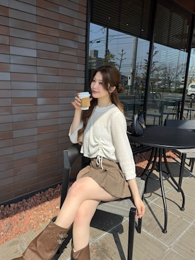 「YOLO（ヨーロ）のアイテム（ジャケット/アウター、ホワイト系）」を使った、kanaeさん（レディース・153cm）の春コーディネート