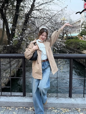 「Sibra（シブラ）のワンショルフリルドットブラウス（シャツ/ブラウス、ホワイト系）」を使った、kanaeさん（レディース・153cm）の春コーディネート