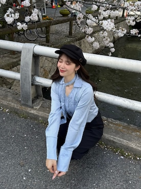 「YOLO（ヨーロ）のアイテム（シャツ/ブラウス、ブルー系）」を使った、kanaeさん（レディース・153cm）の春コーディネート