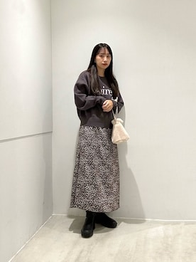 「SENSE OF PLACE by URBAN RESEARCH（センスオブプレイスバイアーバンリサーチ）のアニマルパターンナロースカート（スカート）」を使った、ami15さん（レディース・154cm）の秋コーディネート