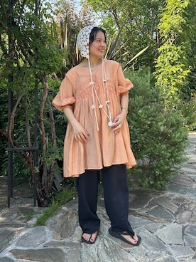 「SMELLY（スメリー）のアイテム（帽子）」を使った、タカタニさん（レディース・149cm）の夏コーディネート